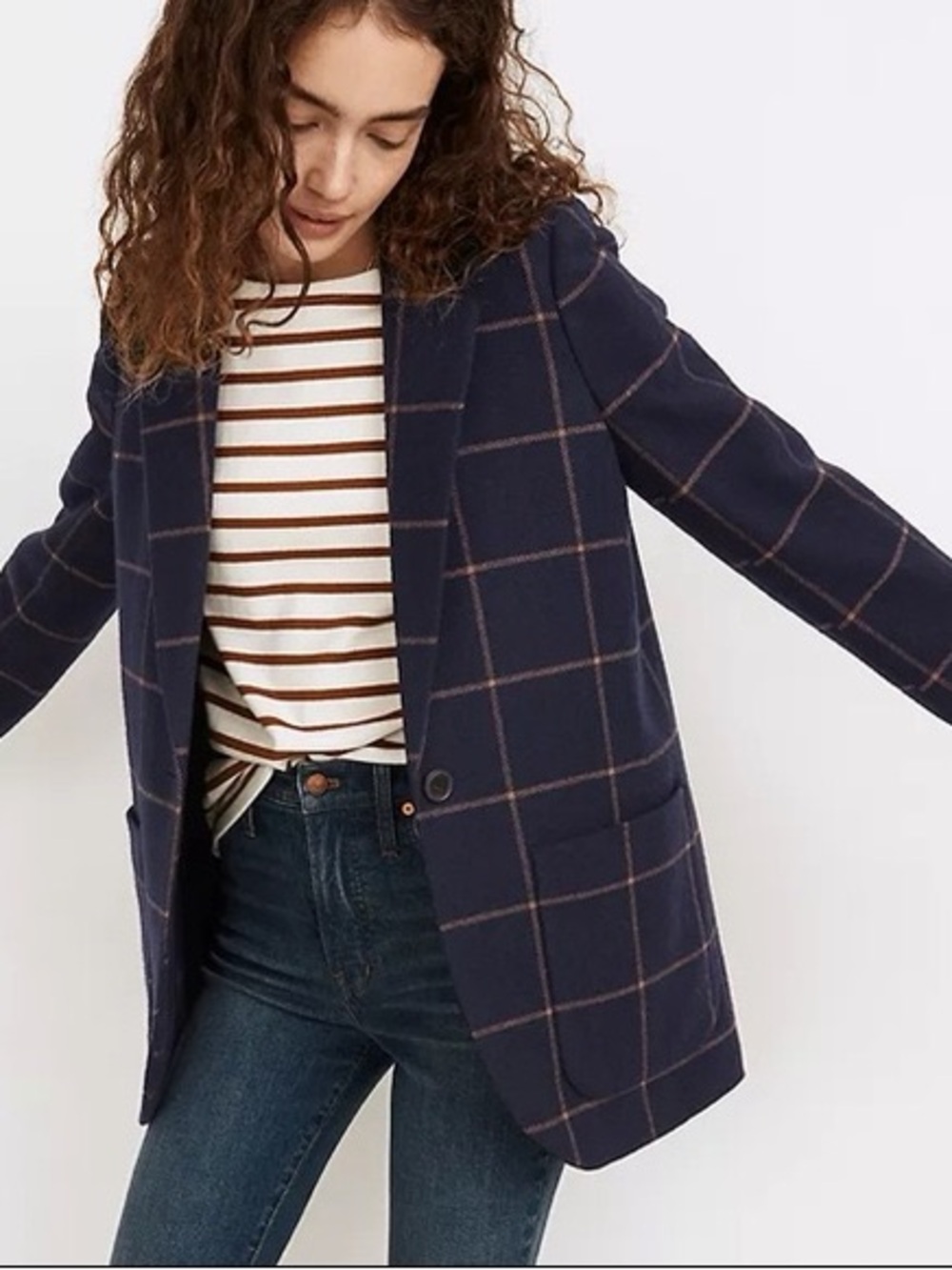 Madewell Larsen Windowpane Navy Women's Blazer Coat